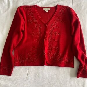 Vintage Casual Corner Red Cardigan Wool Sweater Button Up